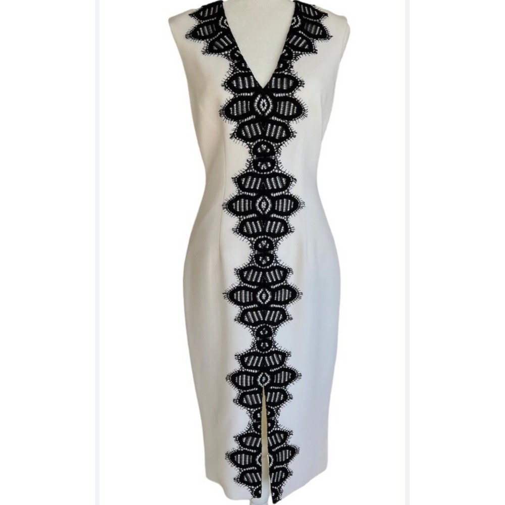 $1690.00 Lela Rose Ivory  Black‎ Lace Sheath  Dress, size  12    NWOT - Picture 6 of 8